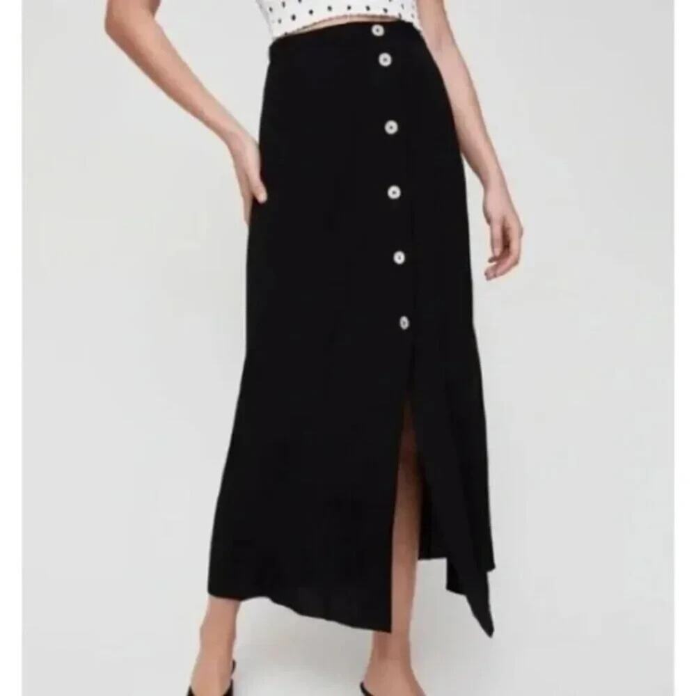 Aritzia Wilfred Black Button Up High Rise Maxi Skirt Lightweight Size 6